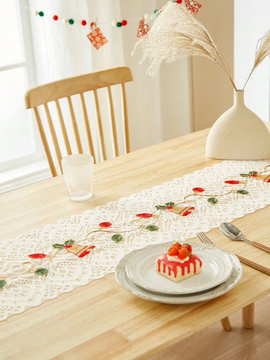 Boho Style Christmas Embroidered Lace Table Runner