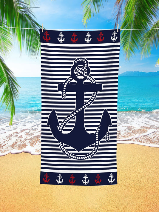 Anchor & Striped Pattern Beach Towel