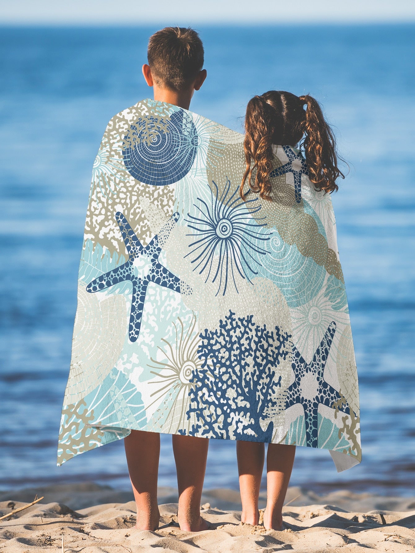 Starfish & Coral Print Beach Towel