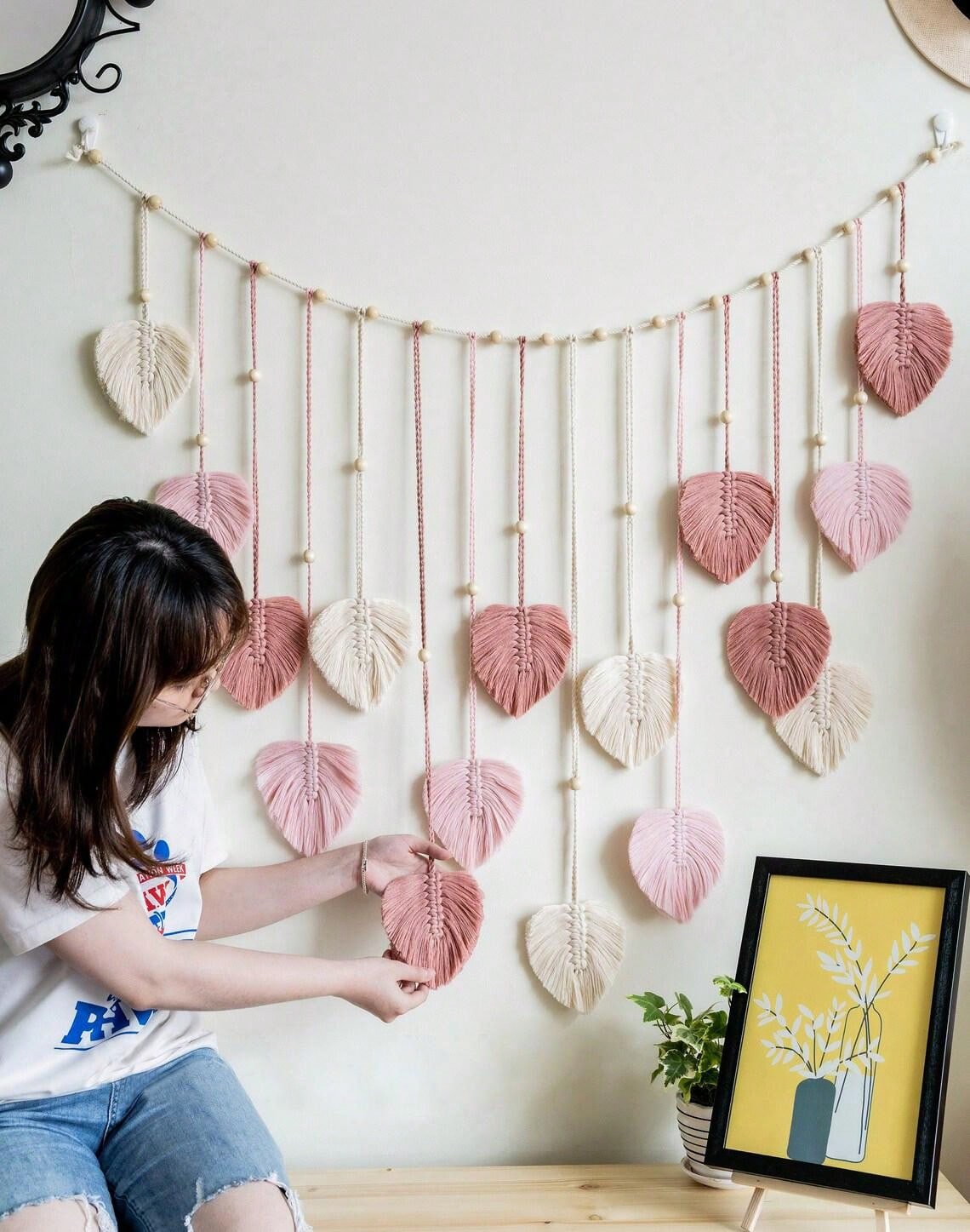 Handmade woven leaves tapestry
