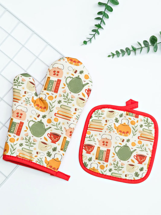 2pcs Set - Teapot & Leaf Pattern Kitchen Accessories