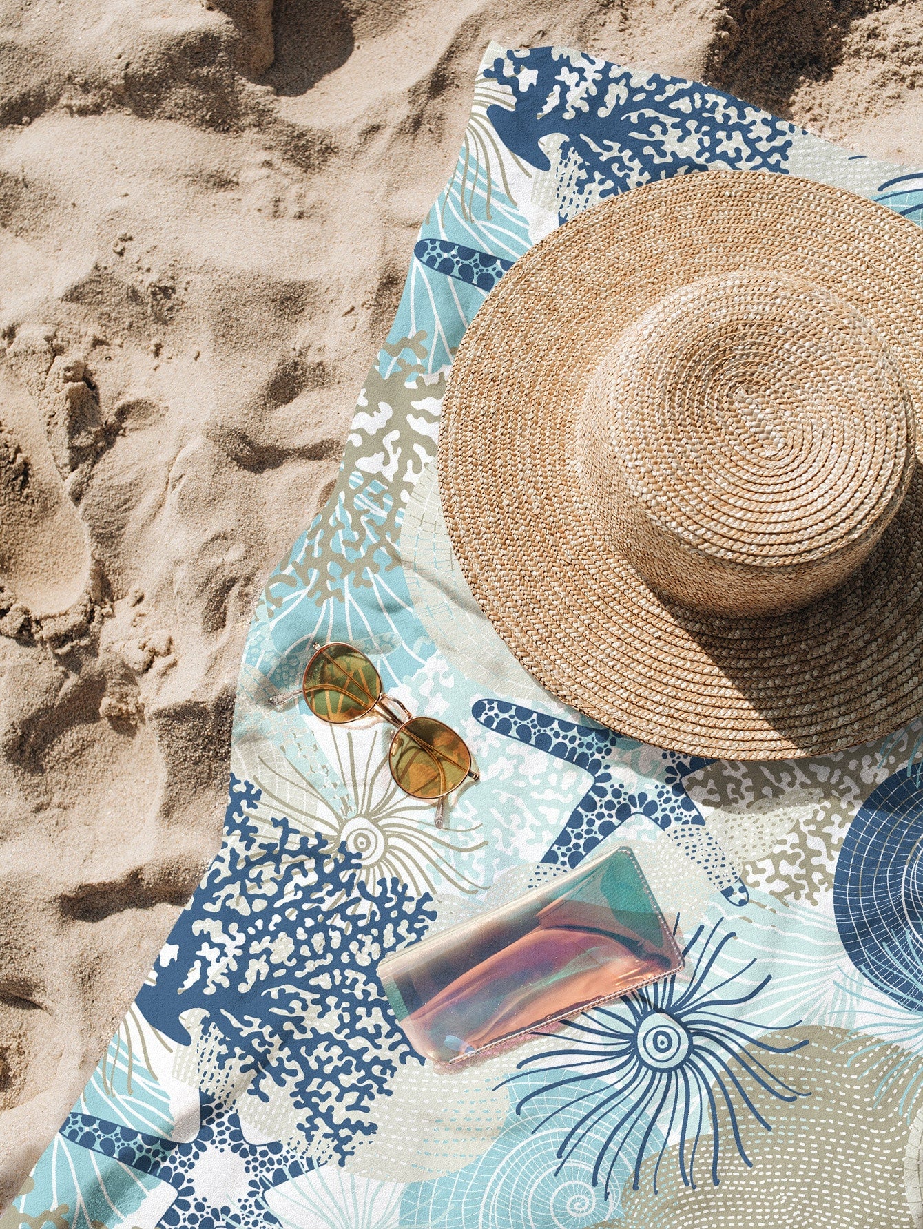 Starfish & Coral Print Beach Towel