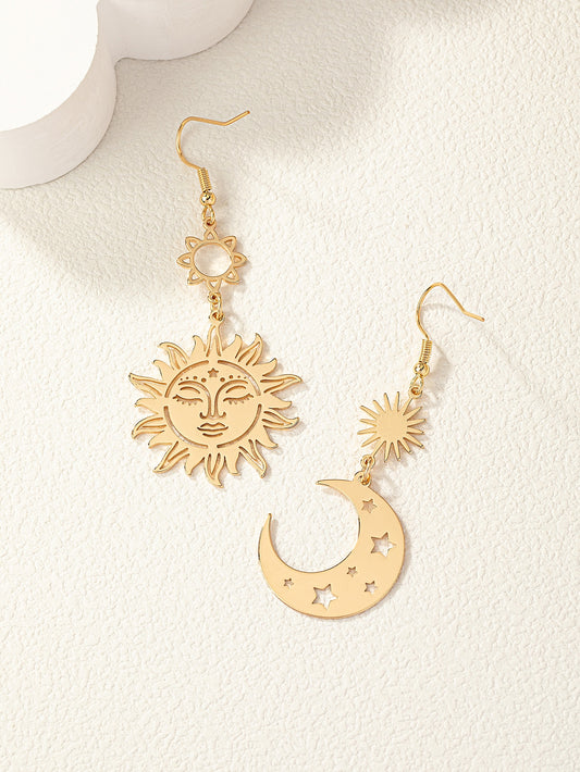 Asymmetrical Sun & Moon Shaped Earrings