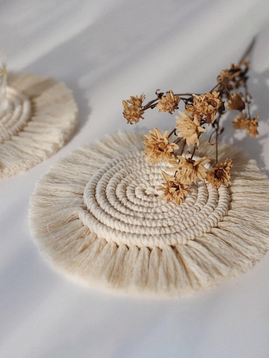 2pcs Set - Boho Fabric Tassel Coaster