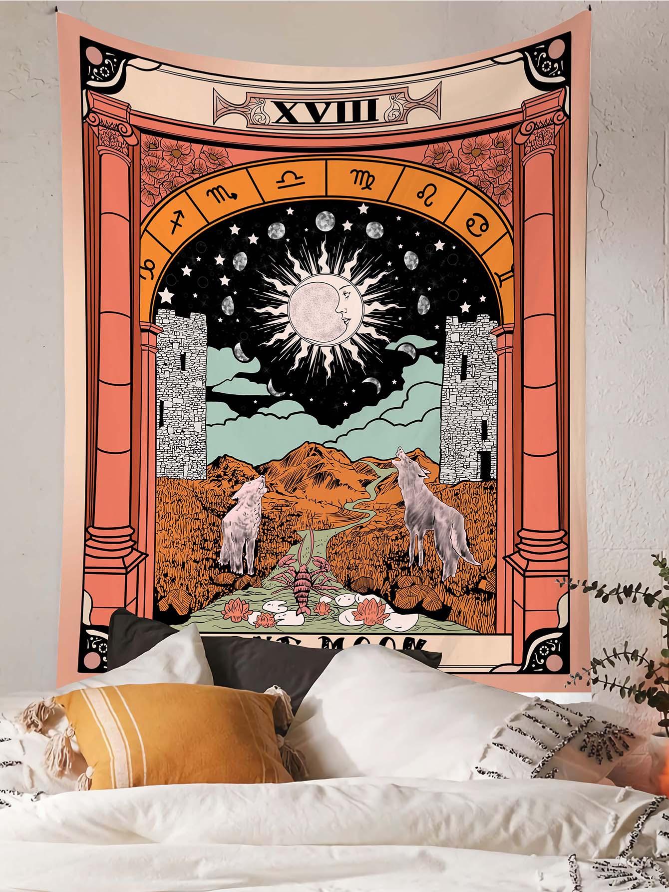 Sun & Wolf Pattern Tapestry