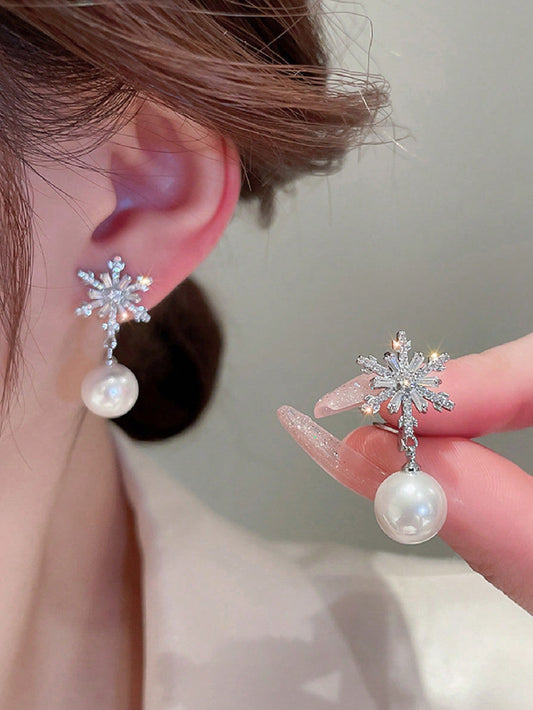 Pearl Snowflake Shaped Earrings