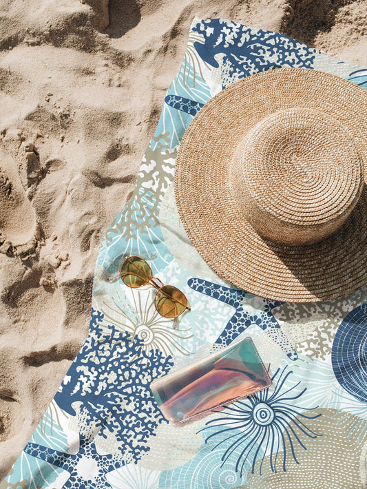 Starfish & Coral Print Beach Towel